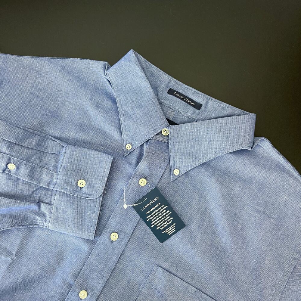 Lands End Original‎ Oxford Shirt Mens 18/34 Blue Button Down Long Sleeve NWT
